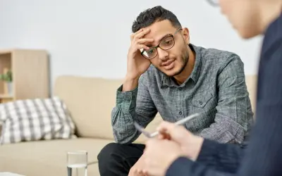 A man with bipolar disorder speaking to a therapist