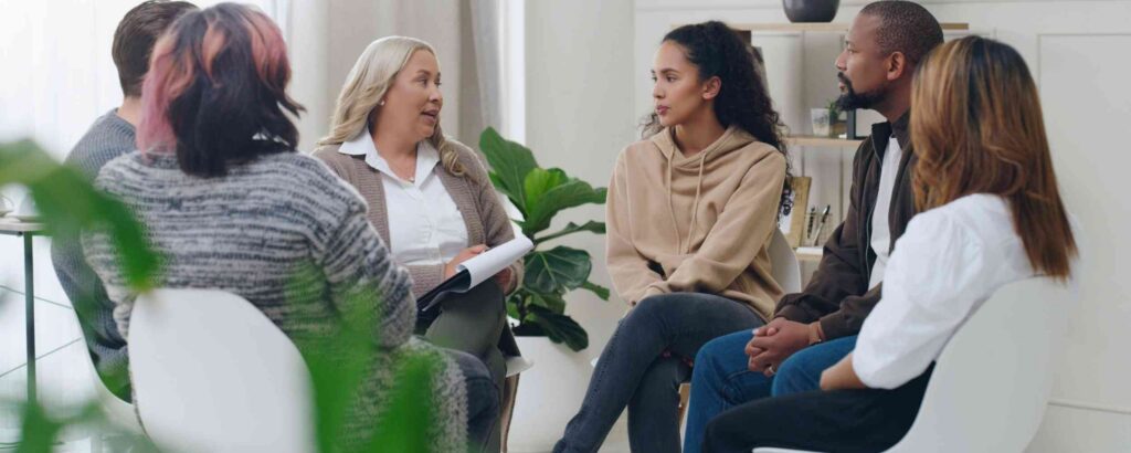 Group therapy session representing mental health treatment and community support in Delaware